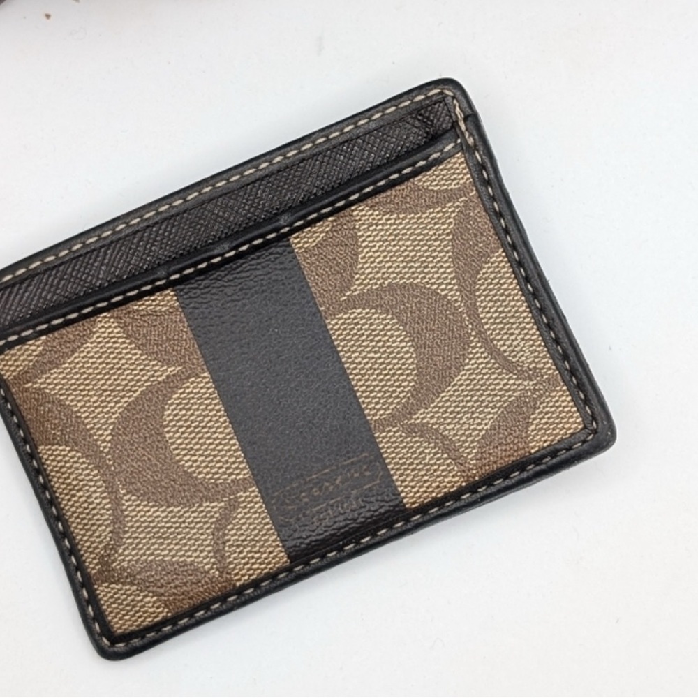 Coach Signature Brown Card Holder Unisex EUC